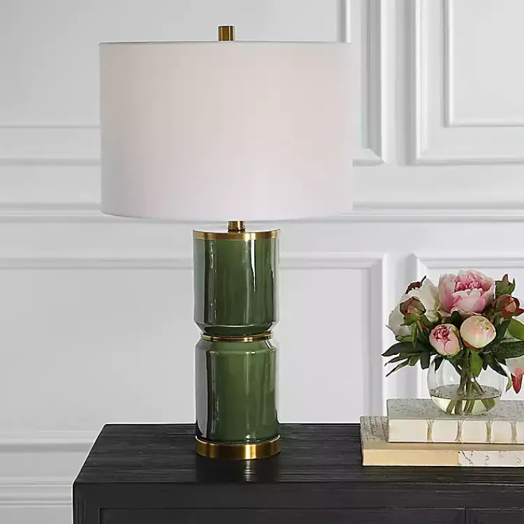 Kirklands Home Dark Green and Gold Eva Table Lamp White Clearance