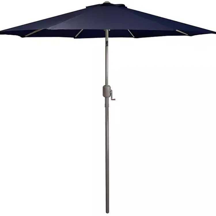 Kirklands Home Dark Navy Tilt Hand Crank Outdoor Umbrella