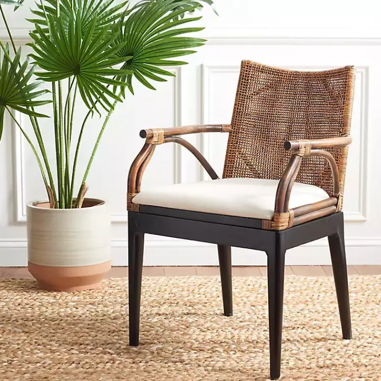 Kirklands Home Dark Rattan and Mahogany Gianni Accent Chair Brown