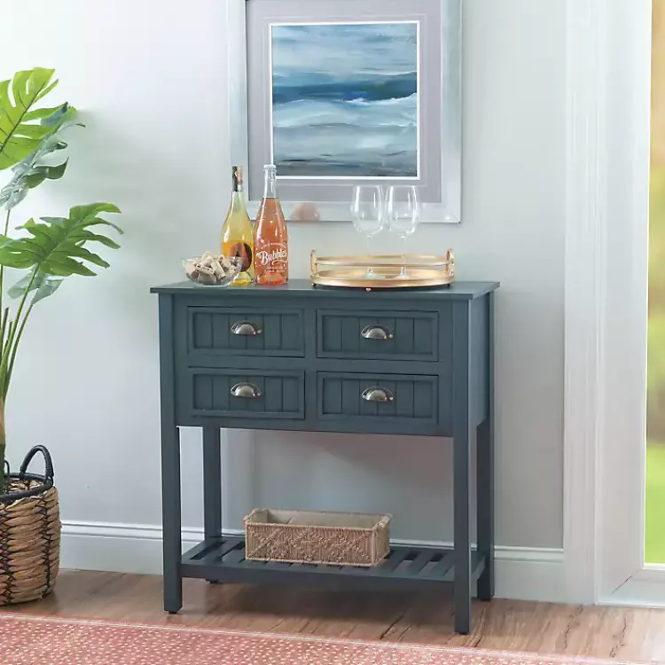 Kirklands Home Dark Teal Beadboard Console Table Blue