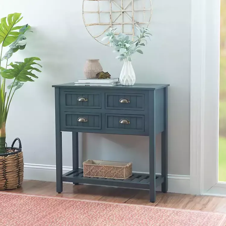 Kirklands Home Dark Teal Beadboard Console Table Blue