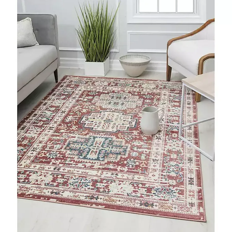 Kirklands Home Dark Terra Cotta Borde Area Rug, 8x10 Red Sale