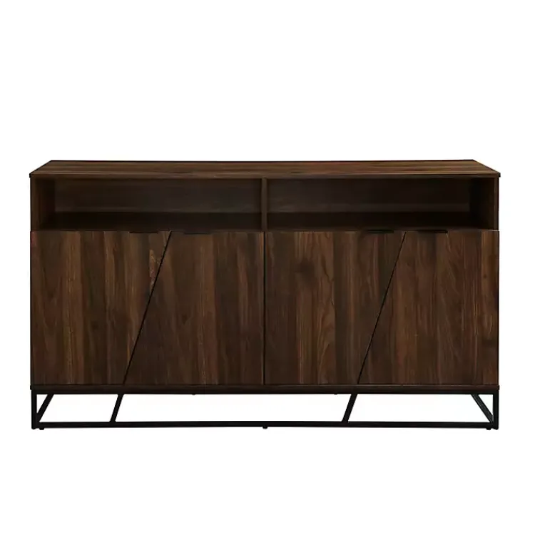 Kirklands Home Dark Walnut Angled Door Wooden Sideboard Cabinet Brown Outlet
