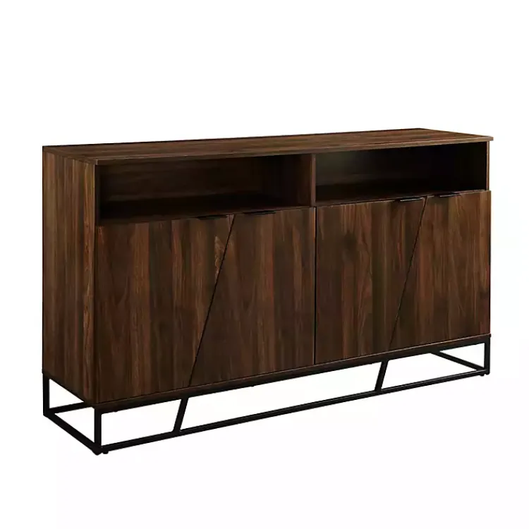 Kirklands Home Dark Walnut Angled Door Wooden Sideboard Cabinet Brown Outlet