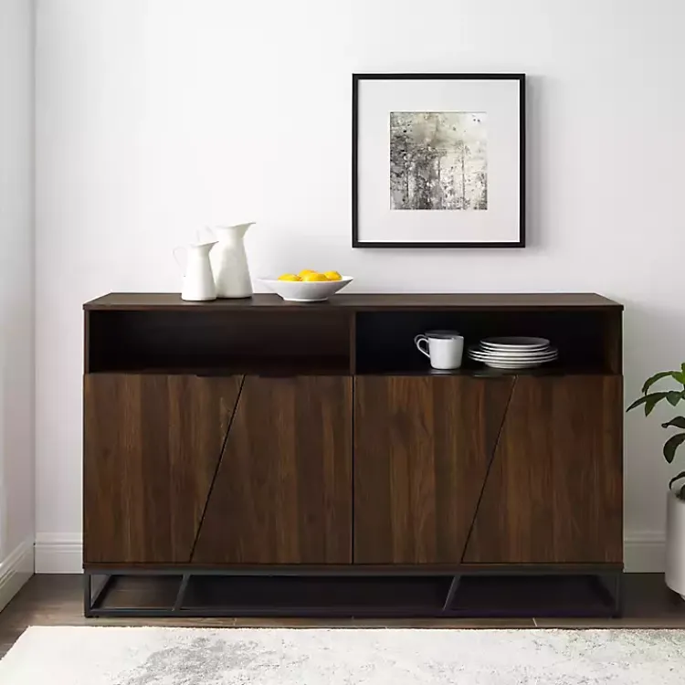 Kirklands Home Dark Walnut Angled Door Wooden Sideboard Cabinet Brown Outlet