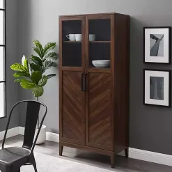 Kirklands Home Dark Walnut Chevron Wooden Storage Cabinet Brown Discount