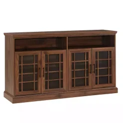 Kirklands Home Dark Walnut Glass Door Classic TV Stand Brown Outlet