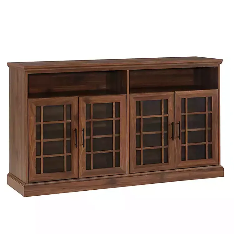 Kirklands Home Dark Walnut Glass Door Classic TV Stand Brown Outlet