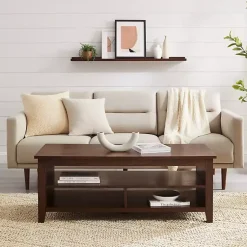 Kirklands Home Dark Walnut Grooved Side Panel Coffee Table Brown Outlet