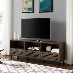 Kirklands Home Dark Walnut Rustic Slat Door TV Stand, 70 in. Brown