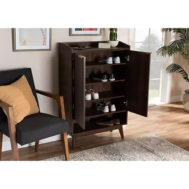 Kirklands Home Dark Walnut 5-Shelf Wooden Shoe Cabinet Brown