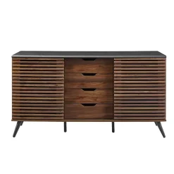Kirklands Home Dark Walnut Slatted 4-Drawer Cabinet Brown
