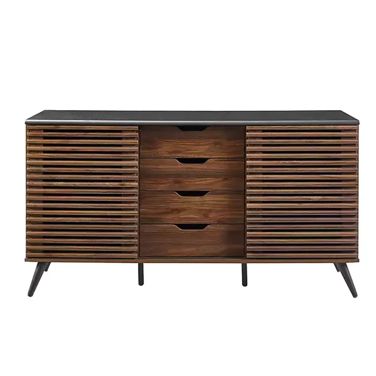 Kirklands Home Dark Walnut Slatted 4-Drawer Cabinet Brown