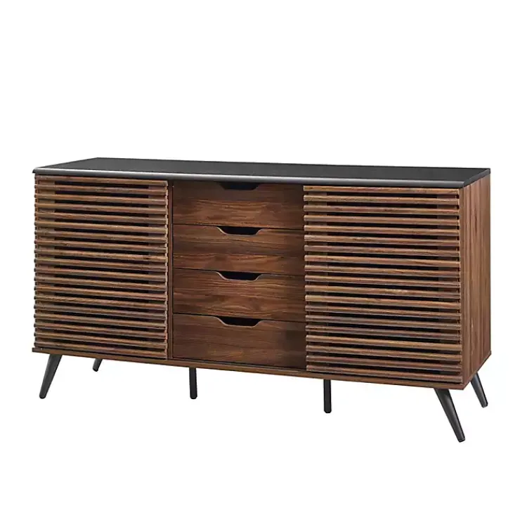 Kirklands Home Dark Walnut Slatted 4-Drawer Cabinet Brown