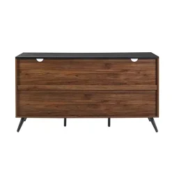 Kirklands Home Dark Walnut Slatted 4-Drawer Cabinet Brown