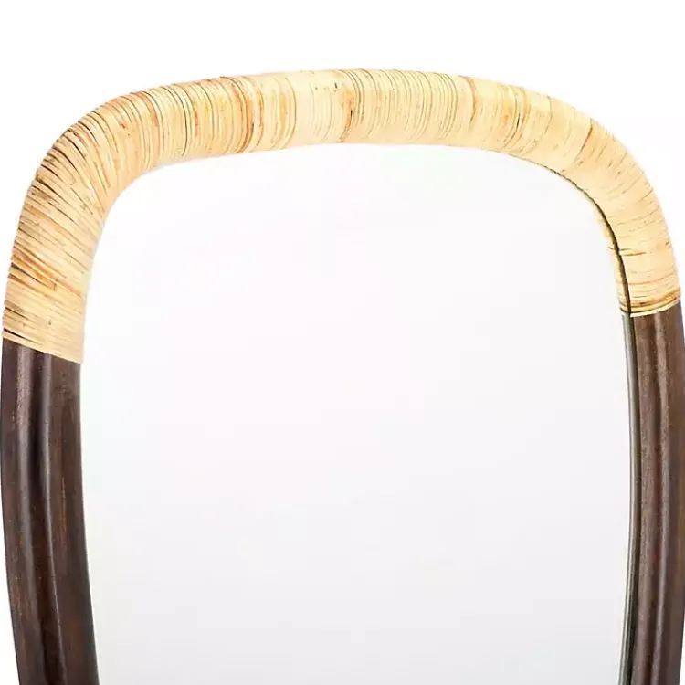 Kirklands Home Dark Wood and Natural Cane Abstract Wall Mirror New