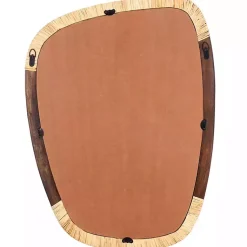 Kirklands Home Dark Wood and Natural Cane Abstract Wall Mirror New