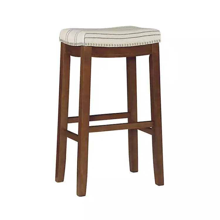 Kirklands Home Dark Wood Bar Stool with Striped Cushion Gray Sale