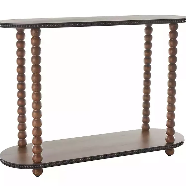 Kirklands Home Dark Wood Beaded Spindle Console Table Brown