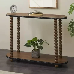 Kirklands Home Dark Wood Beaded Spindle Console Table Brown