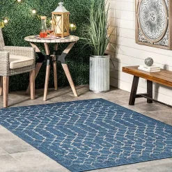Kirklands Home Davon Blue Moroccan Trellis Outdoor Rug, 5x8 New