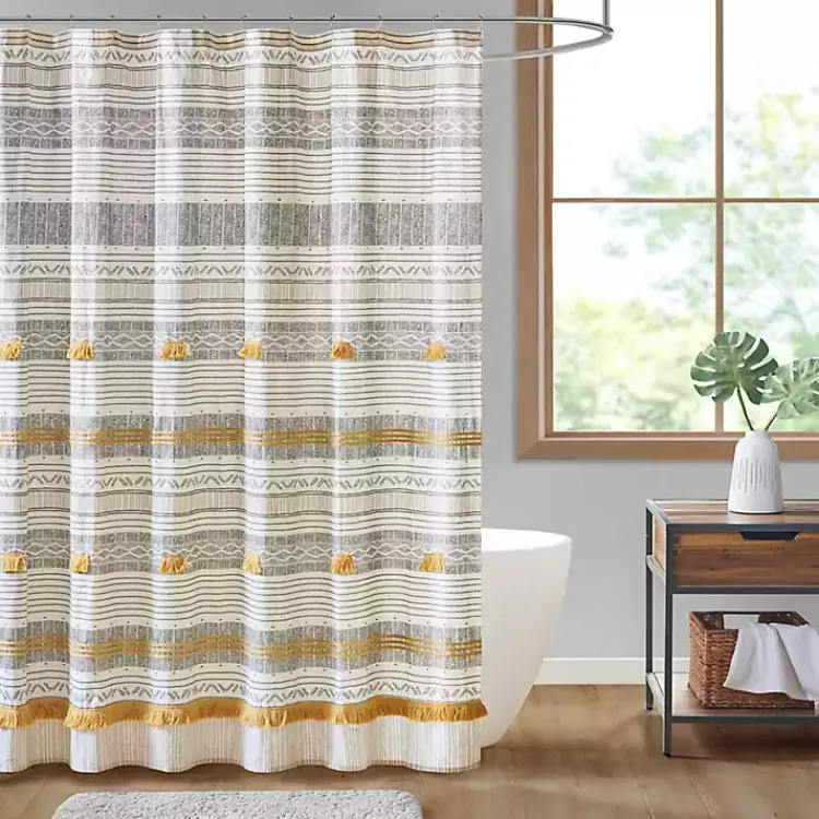 Kirklands Home Decorative Stripe Tassel Shower Curtain Online