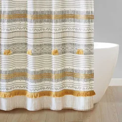 Kirklands Home Decorative Stripe Tassel Shower Curtain Online
