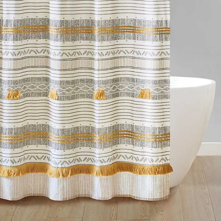Kirklands Home Decorative Stripe Tassel Shower Curtain Online