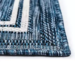 Kirklands Home Deep Aqua Threaded Frame Outdoor Area Rug, 6x9 Outlet