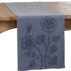 Kirklands Home Deep Floral Embroidered Table Runner Blue Best