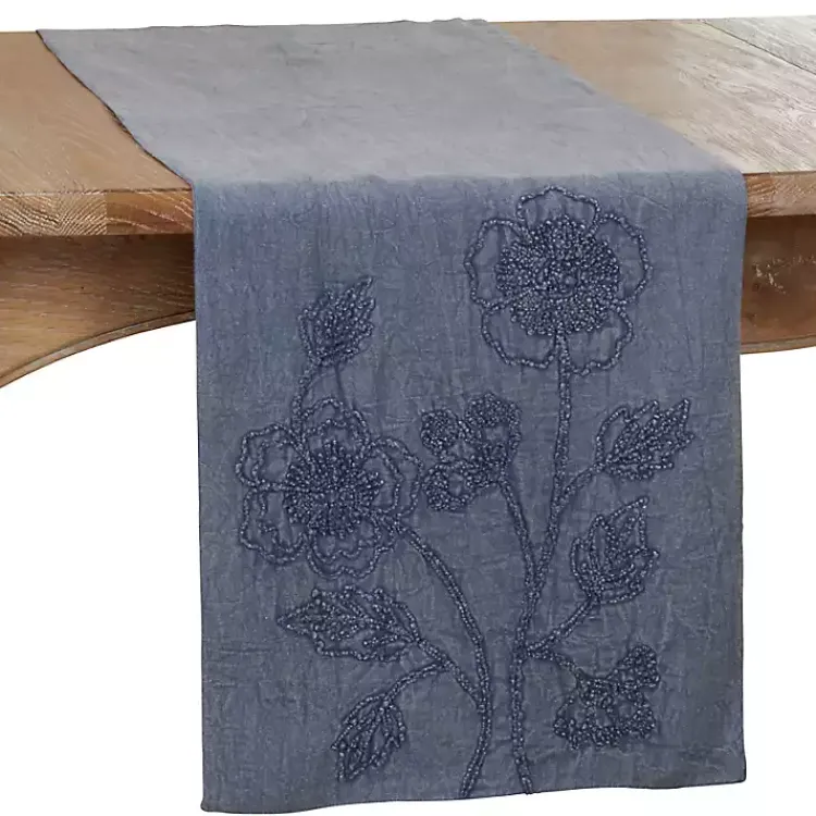 Kirklands Home Deep Floral Embroidered Table Runner Blue Best