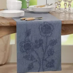 Kirklands Home Deep Floral Embroidered Table Runner Blue Best