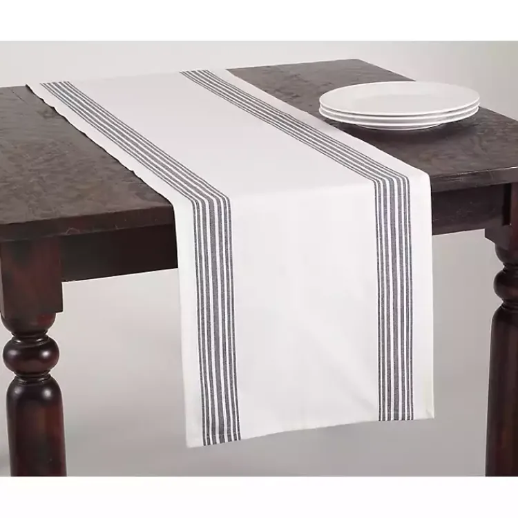 Kirklands Home Deep Blue Striped Border Table Runner Online