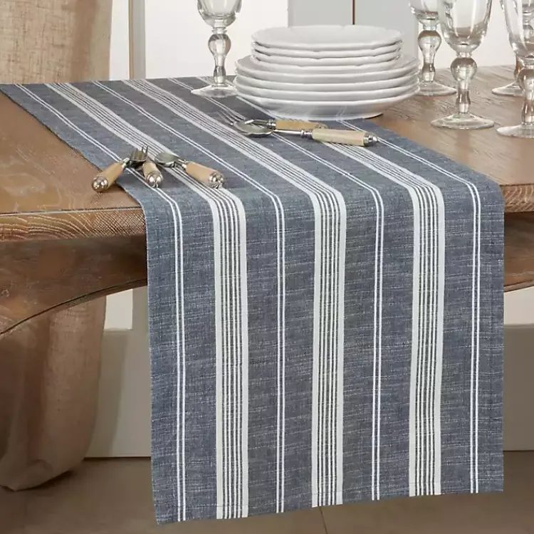 Kirklands Home Deep Blue Thin Striped Table Runner