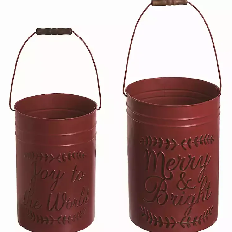 Christmas Decorations>Kirklands Home Deep Metal 2-pc. Christmas Bucket Set Red