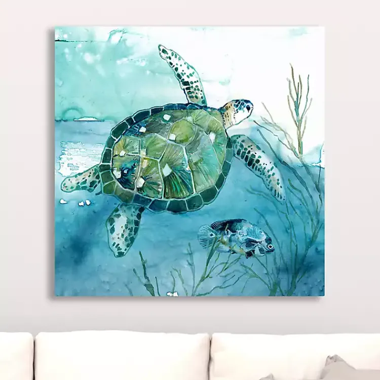 Kirklands Home Delray Sea Turtle I Giclee Canvas Art Print Blue Hot