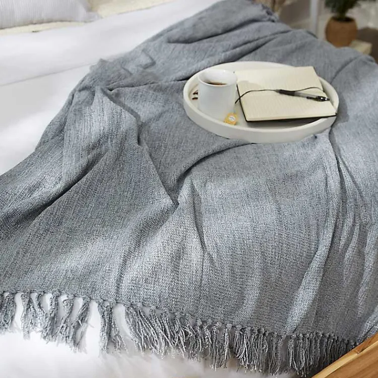 Blankets & Throws>Kirklands Home Demin Chenille Fringe Throw Blue