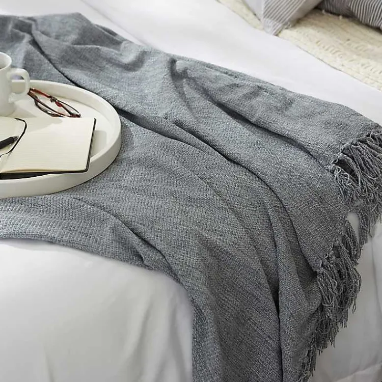 Blankets & Throws>Kirklands Home Demin Chenille Fringe Throw Blue