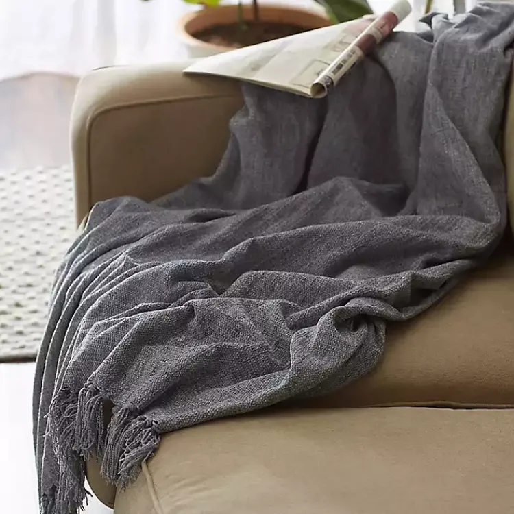 Blankets & Throws>Kirklands Home Demin Chenille Fringe Throw Blue