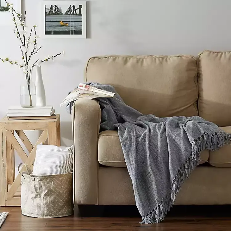 Blankets & Throws>Kirklands Home Demin Chenille Fringe Throw Blue