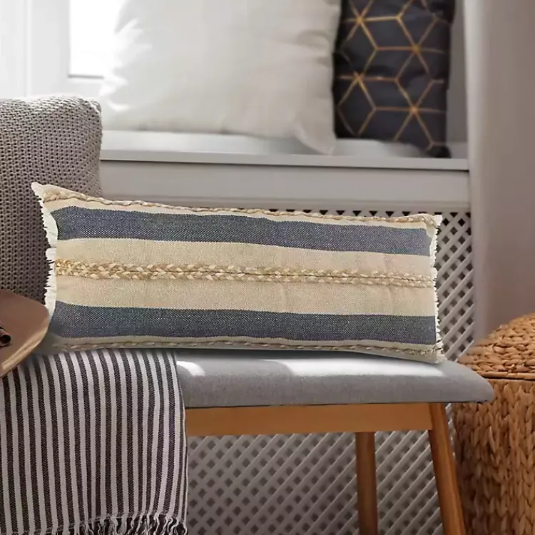 Pillows>Kirklands Home Denim Blue Braided Stripe Lumbar Pillow