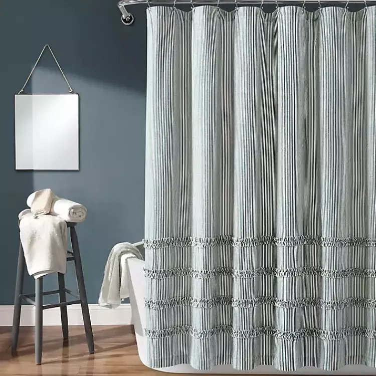 Kirklands Home Denim Vintage Stripe Shower Curtain Blue Online