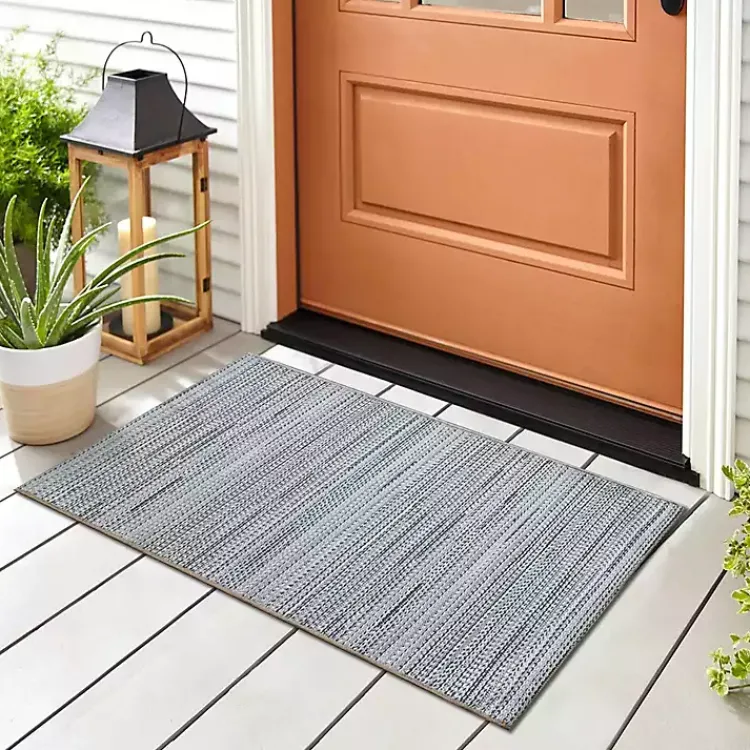 Kirklands Home Denim Woven Lines Indoor/Outdoor Accent Rug, 2x2 Blue New