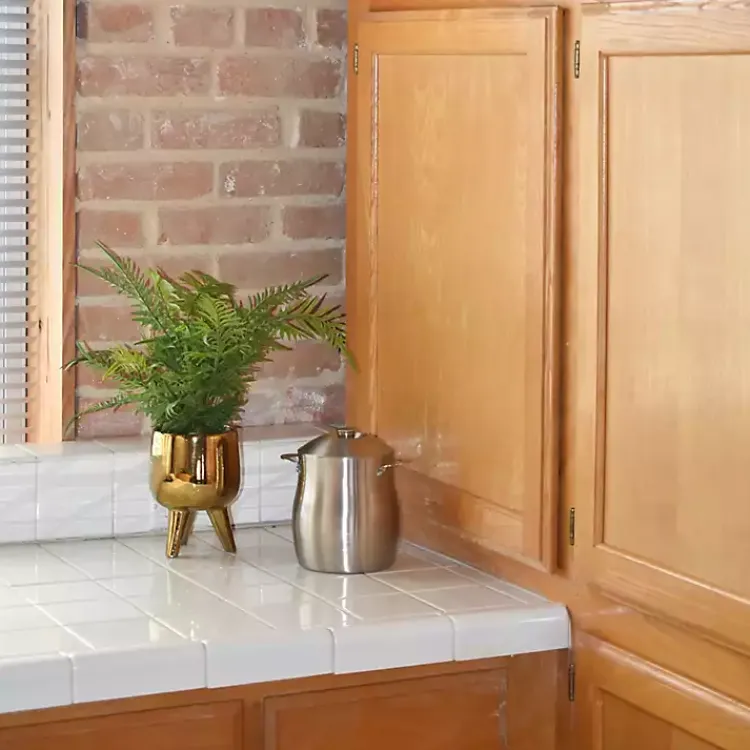 Arrangements & Greenery>Kirklands Home Desktop Palm Plant in Gold Planter
