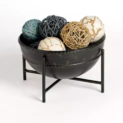 Decorative Bowls & Jars>Kirklands Home Distressed Metal Decorative Bowl with Stand Black