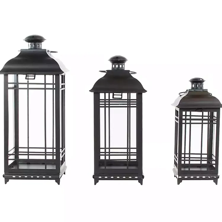 Lanterns>Kirklands Home Distressed Metal Lanterns, Set of 3 Black