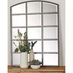 Kirklands Home Distressed Metal Windowpane Arched Mirror Black Sale