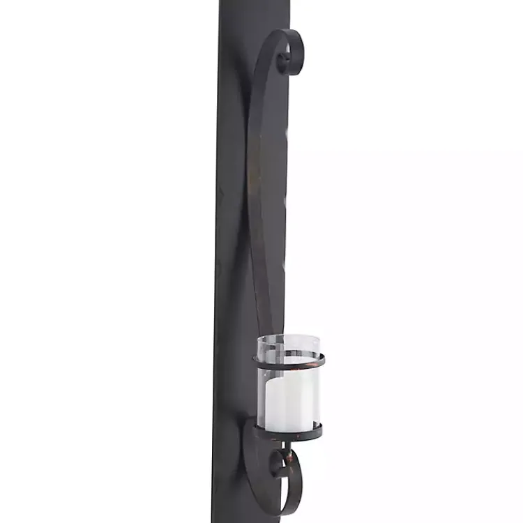 Sconces>Kirklands Home Distressed Black Scrolled Metal Sconce