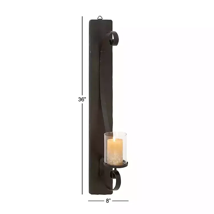 Sconces>Kirklands Home Distressed Black Scrolled Metal Sconce