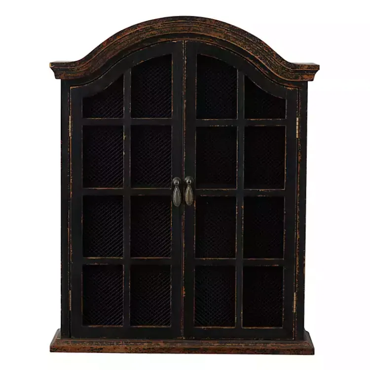 Kirklands Home Distressed Black Wood Wall Cabinet Clearance